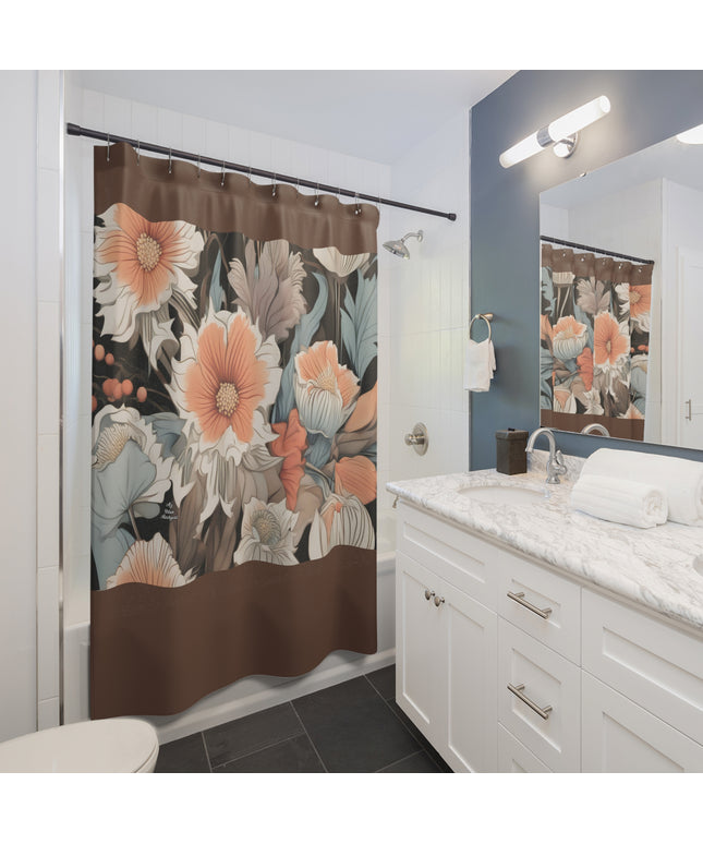 Muted Wildflower Bouquet, Shower Curtain, Sable accent color - 71" x 74"
