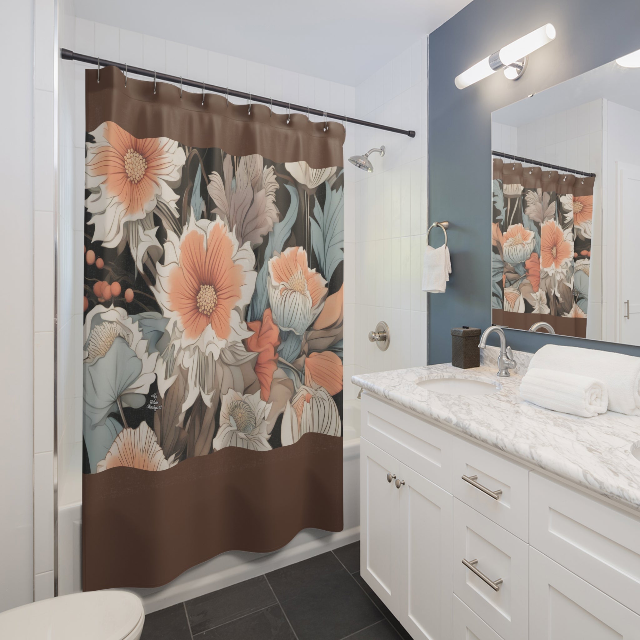 Sable Shower Curtain with Muted Wildflower Bouquet - 71" x 74"