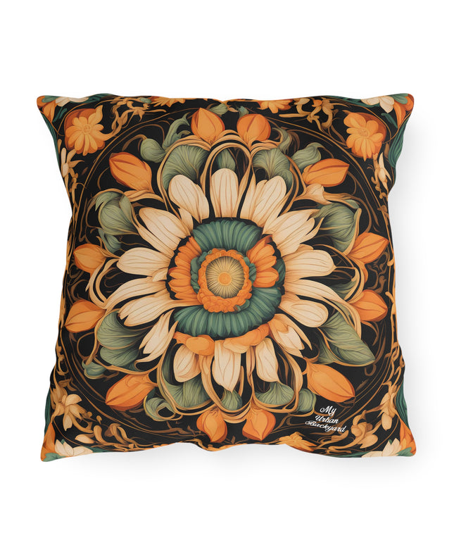 Circle of Petals, Sable accent color, Throw Pillow, Indoor/Outdoor Decor for Home or Office