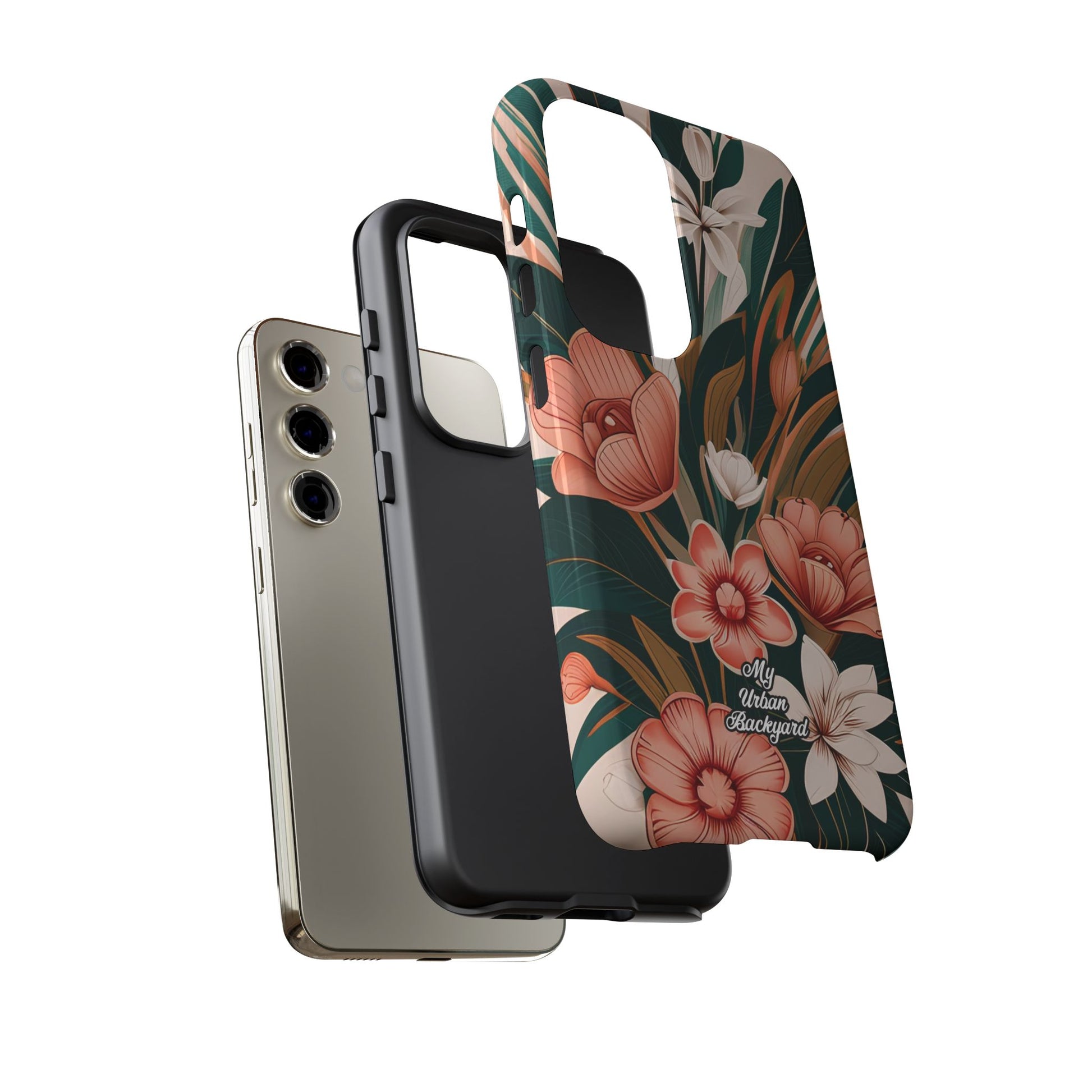 Peach Art Deco Flowers, Cell Phone Case - Apple, Samsung, Google Pixel
