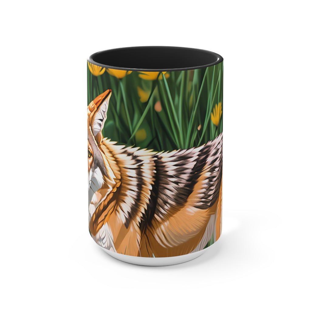 Coyote with Flowers, Ceramic Mug - Perfect for Coffee, Tea, and More!