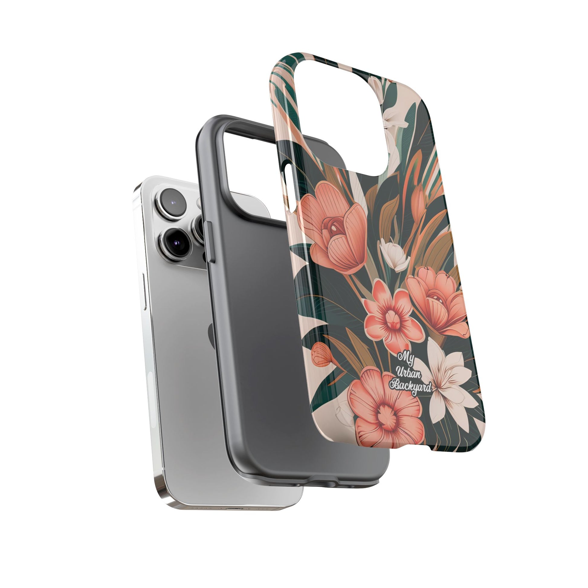 Peach Art Deco Flowers, Cell Phone Case - Apple, Samsung, Google Pixel
