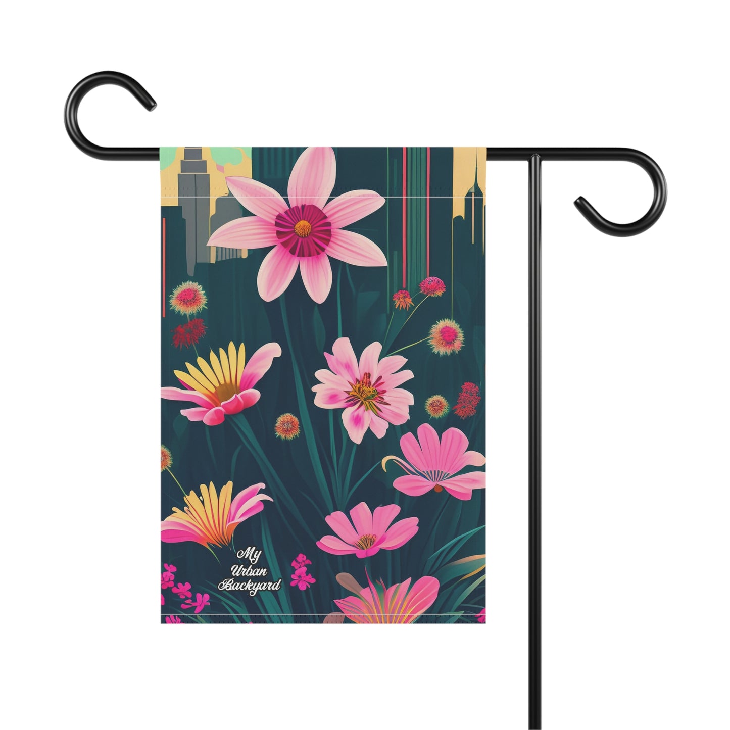 Pink Urban Wildflowers, Garden Flag for Yard, Patio, Porch, or Work, 12"x18" - Flag only