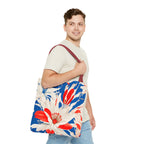 Red White & Blue Flowers Tote Bag with Cotton Handles For Everyday Use, 3 Sizes