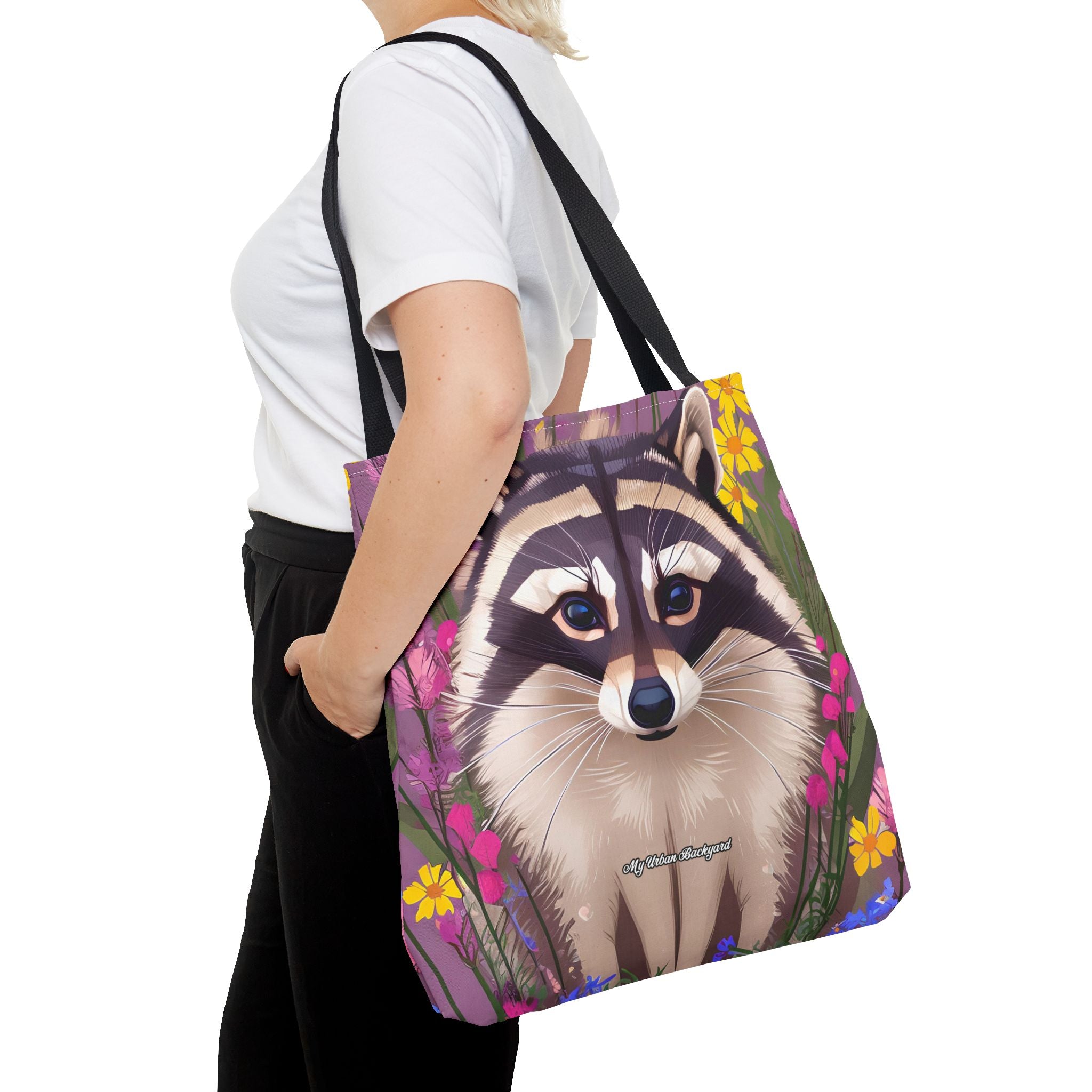 Raccoon and Flowers Tote Bag with Cotton Handles For Everyday Use, 3 Sizes
