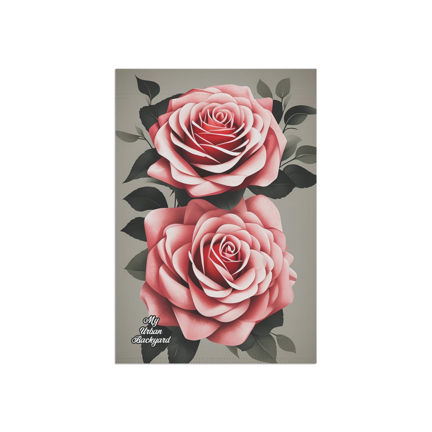 Two Pink Rose Flowers, Garden Flag for Yard, Patio, Porch, or Work, 12"x18" - Flag only