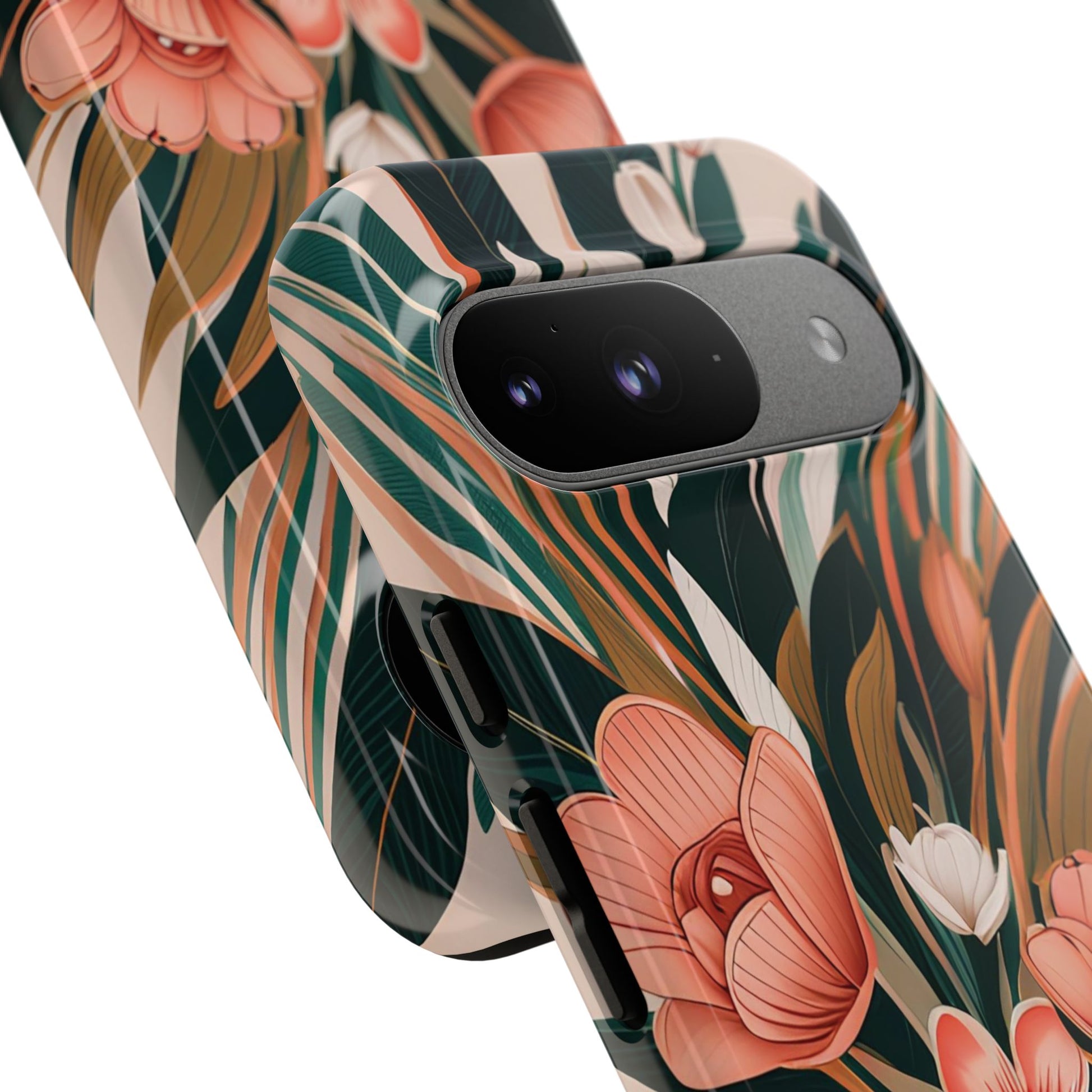 Peach Art Deco Flowers, Cell Phone Case - Apple, Samsung, Google Pixel