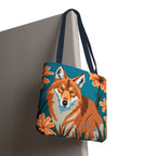 Coyote with Flowers Tote Bag with Cotton Handles For Everyday Use, 3 Sizes