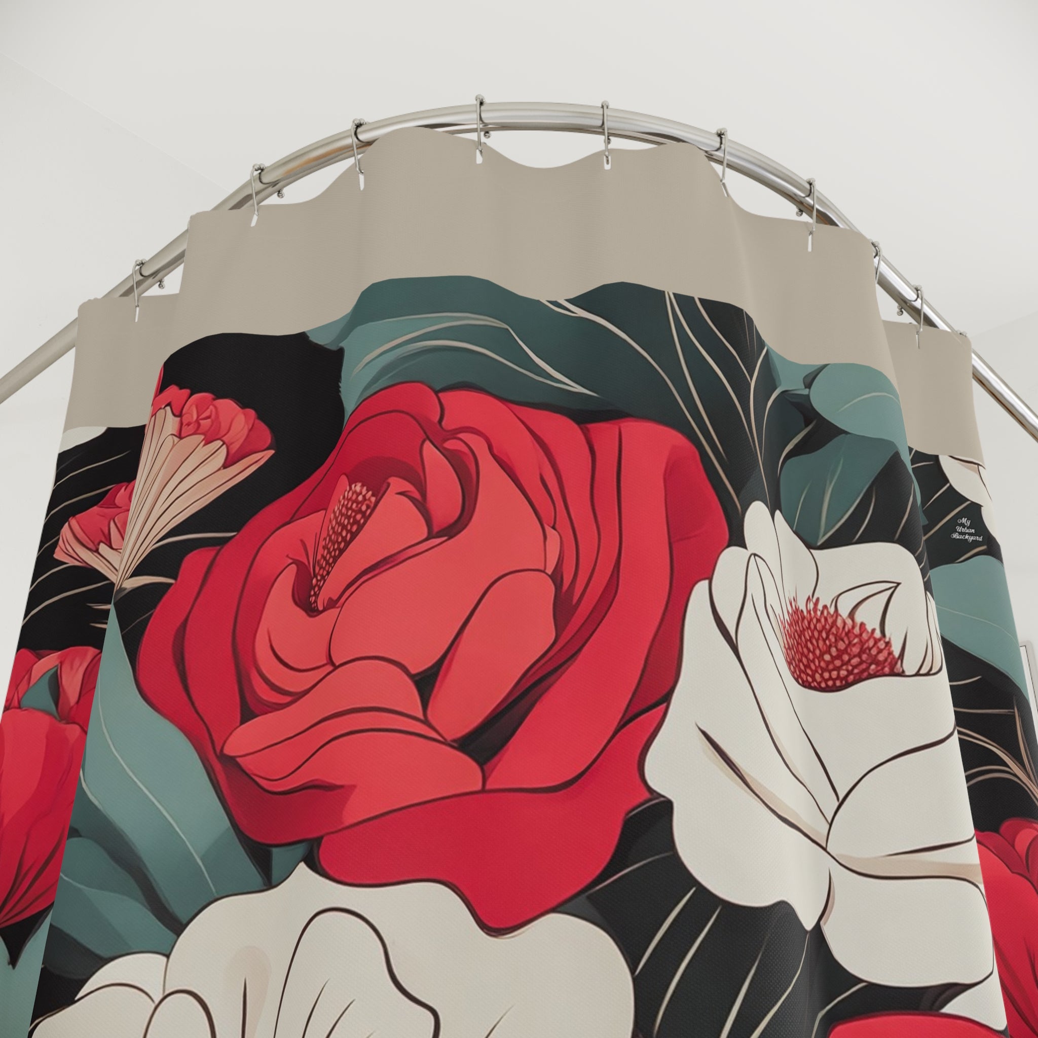 Tan Shower Curtain with Floral Shower Curtain, Gift for Her, Romantic Style - 71" x 74"