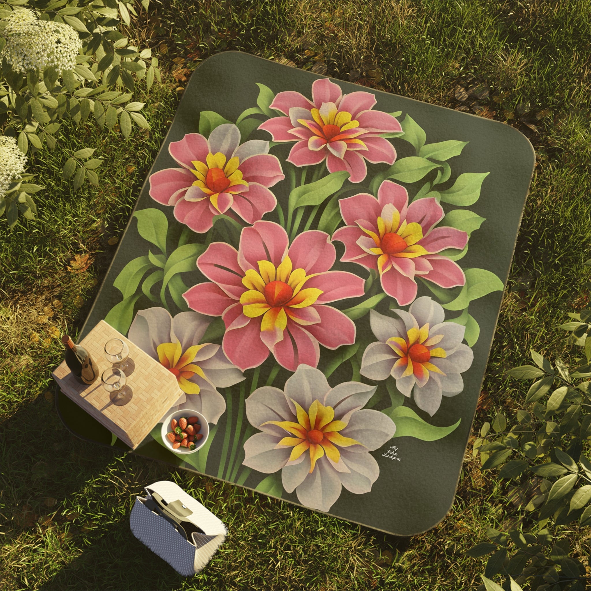 Bouquet of Flowers, Cozy Outdoor Picnic Blanket, Water-Resistant Bottom, 51" × 61"