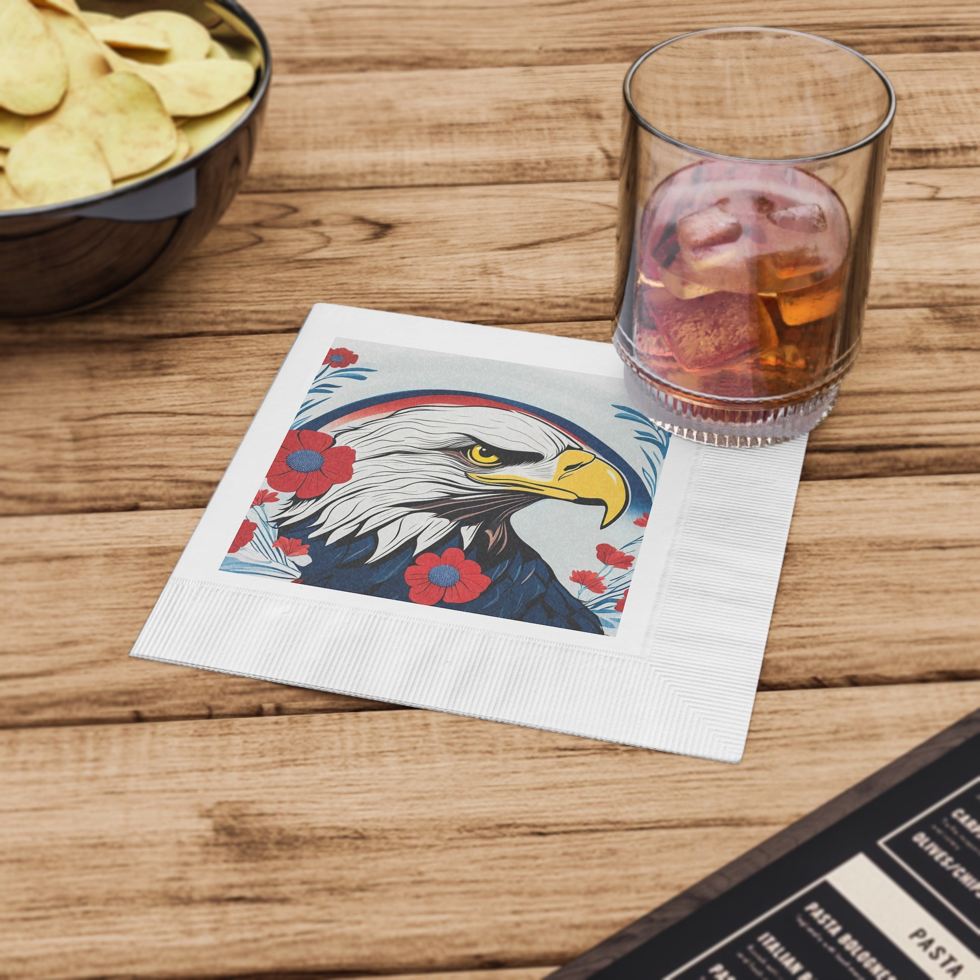 Bald Eagle Floral Cocktail Napkins — Patriotic Bald Eagle Design, 2 sizes, Pack of 50 or 100
