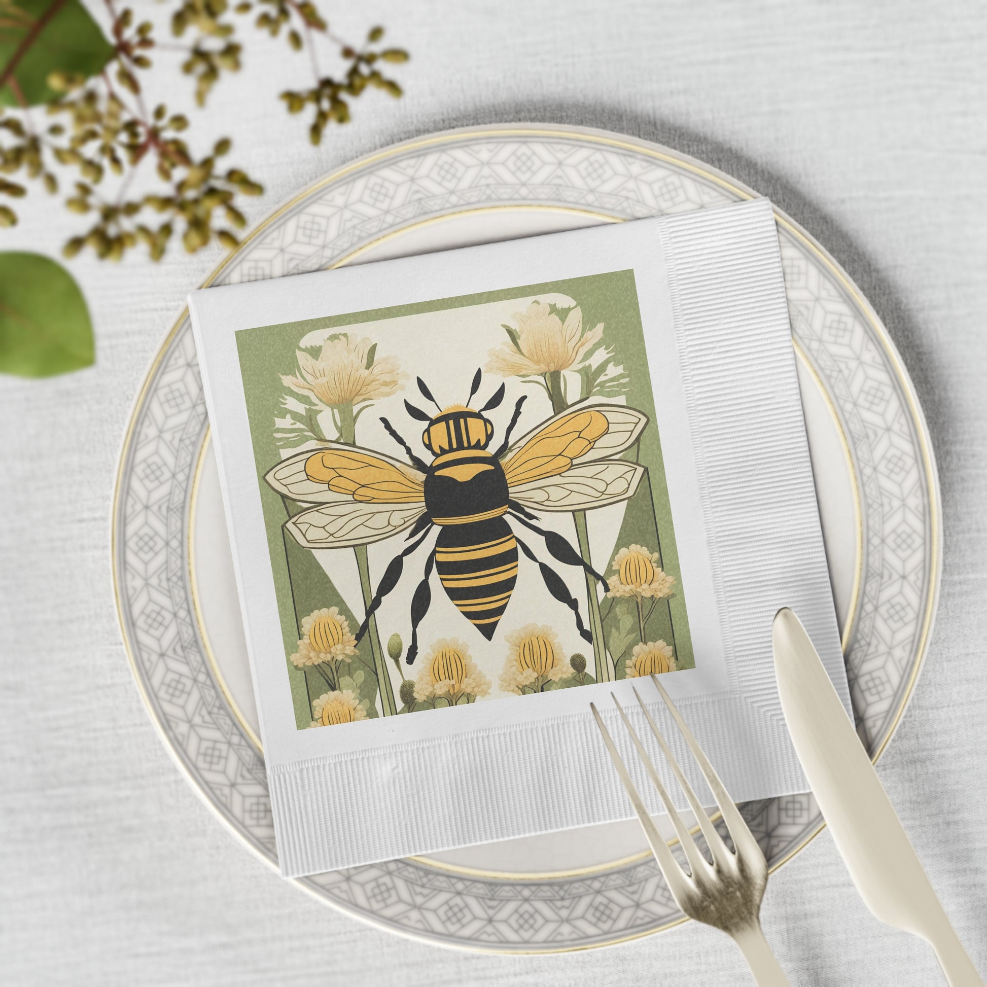 Bee With Flowers, Garden Cocktail Napkins — Vintage Floral Honeybee Design, 2 sizes, Pack of 50 or 100