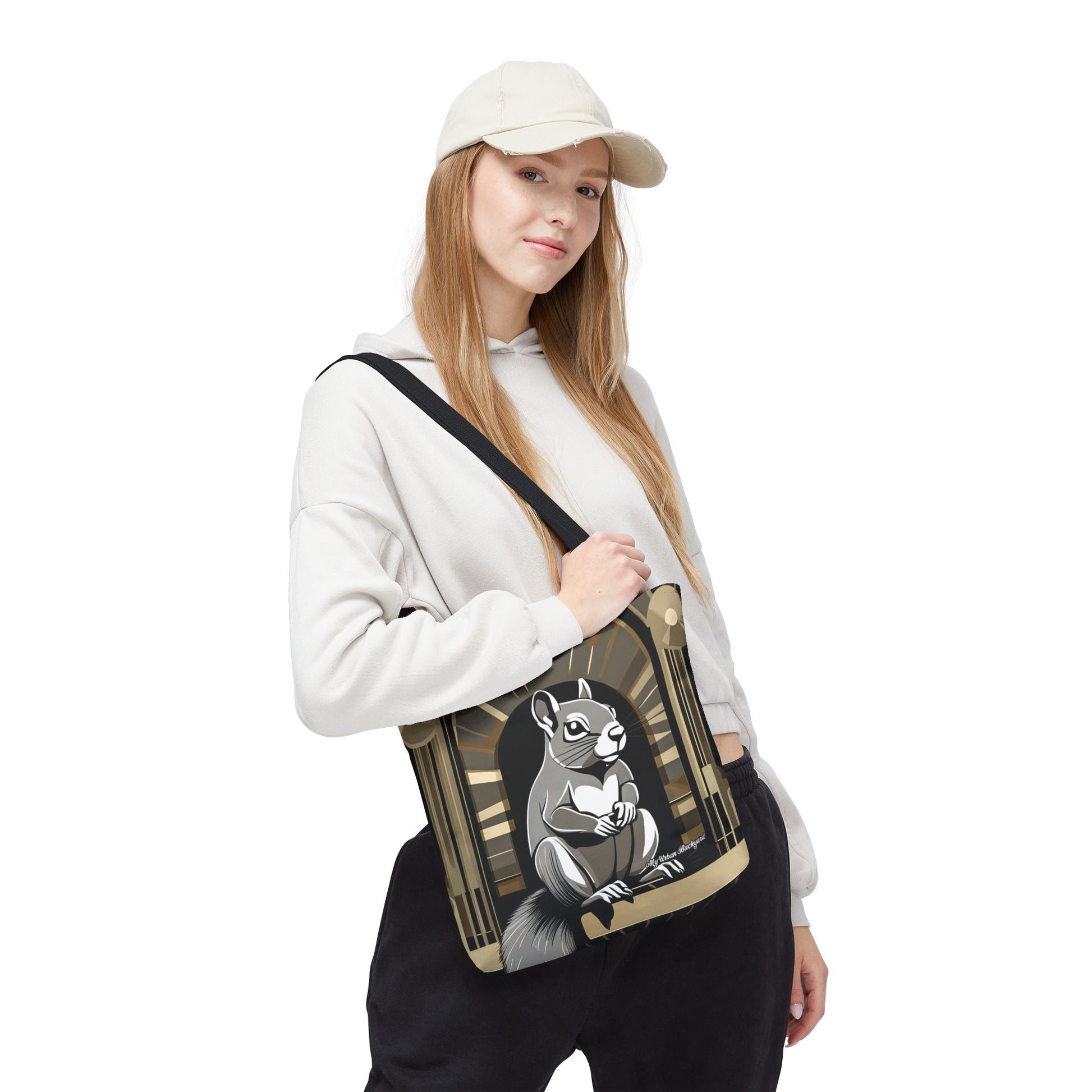 Art Deco Squirrel, Tote Bag with Cotton Handles For Everyday Use, 3 Sizes