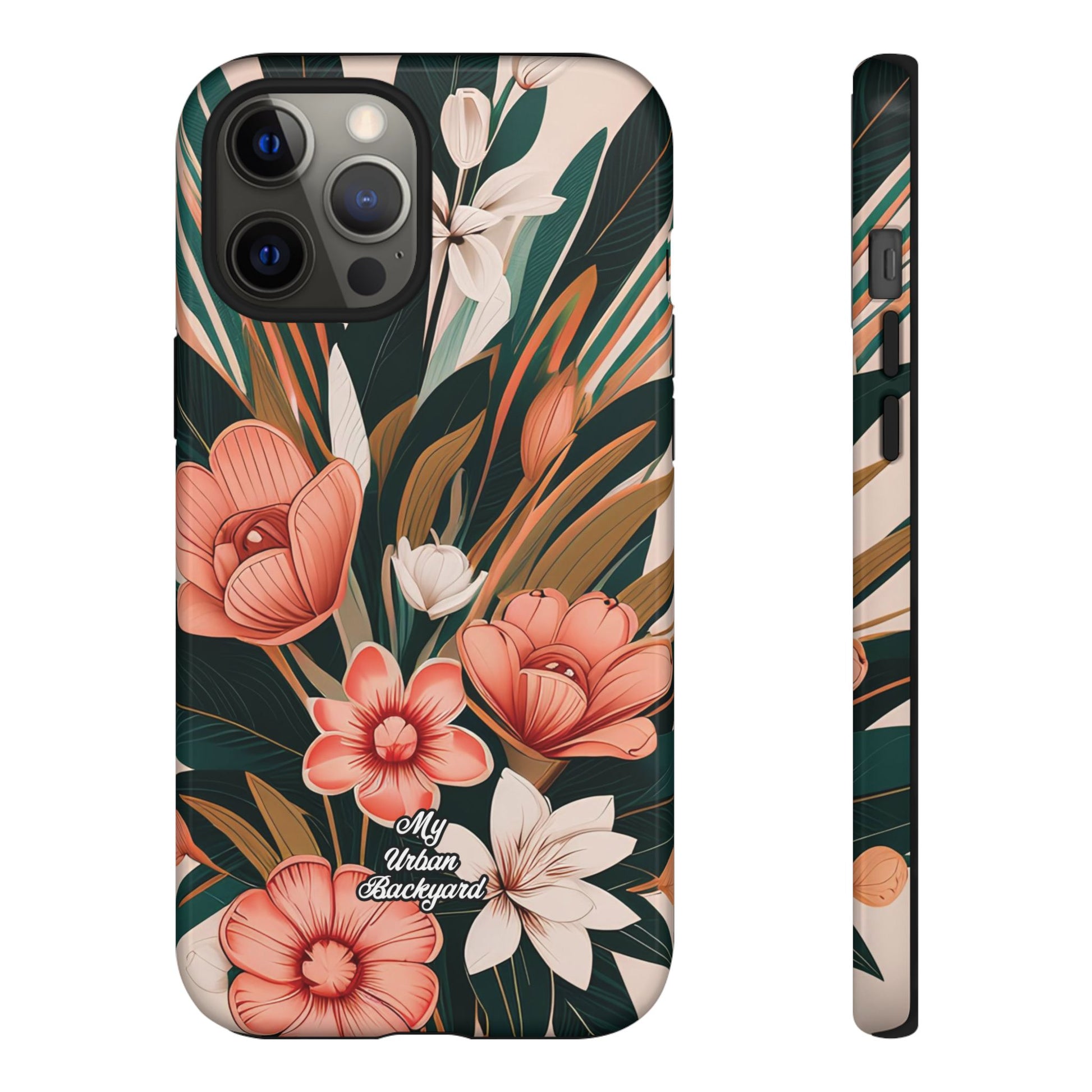 Peach Art Deco Flowers, Cell Phone Case - Apple, Samsung, Google Pixel