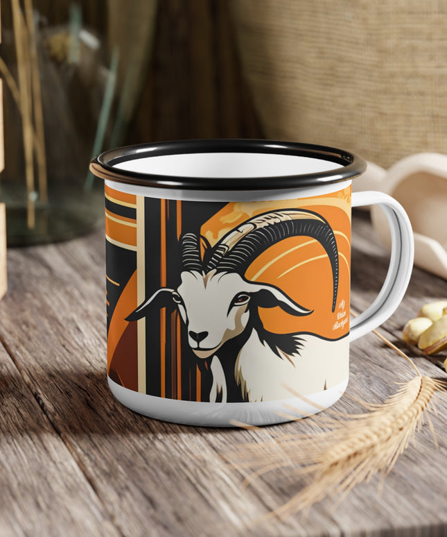 Charming White Goat, Enamel Camping Mug for Coffee, Tea, Cocoa, or Cereal - 12oz