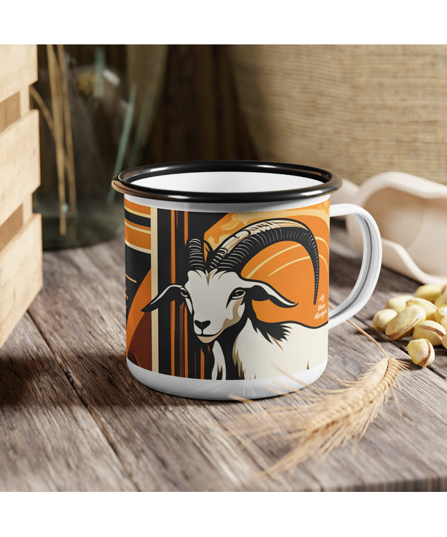 Charming White Goat, Enamel Camping Mug for Coffee, Tea, Cocoa, or Cereal - 12oz