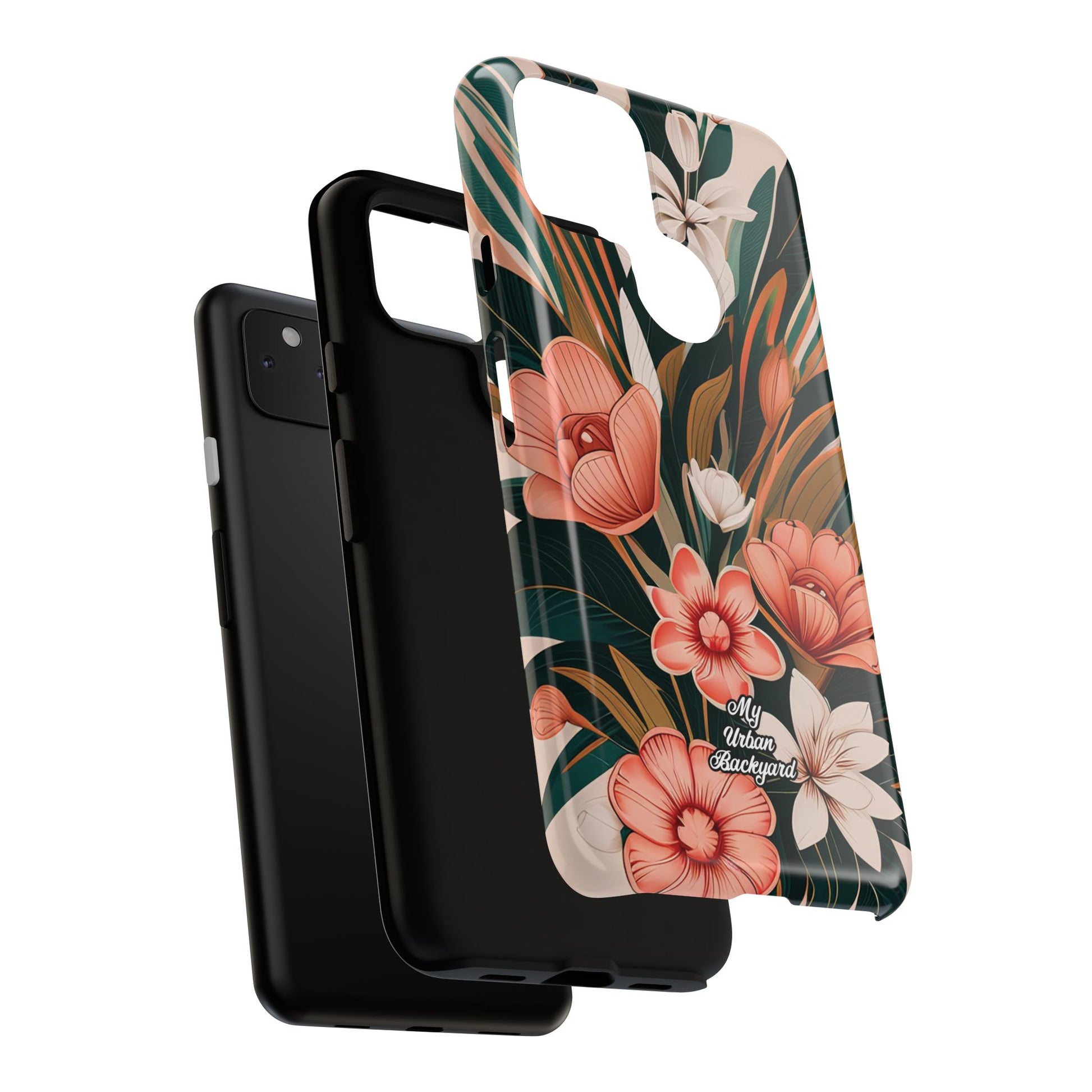 Peach Art Deco Flowers, Cell Phone Case - Apple, Samsung, Google Pixel