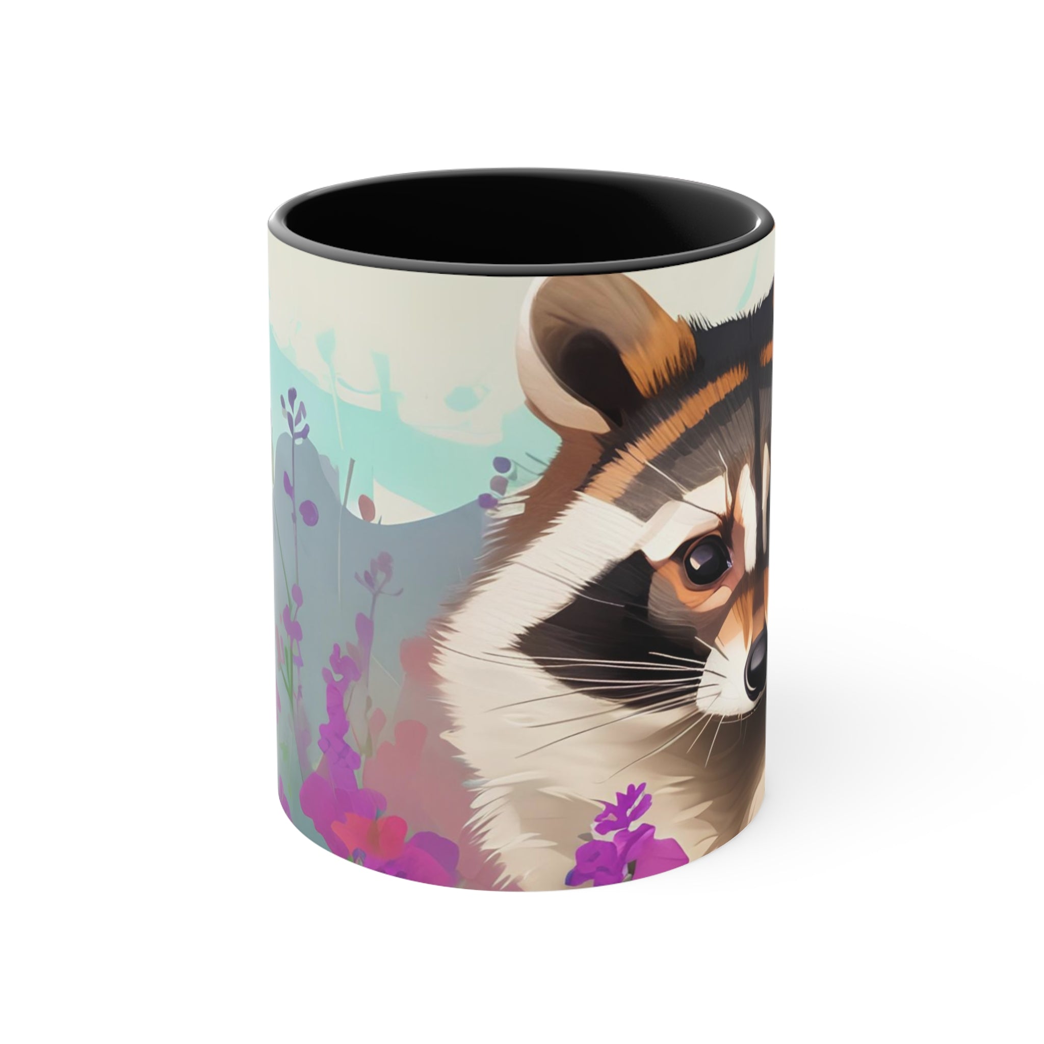 Raccoon with Flowers, Ceramic Coffee Mug