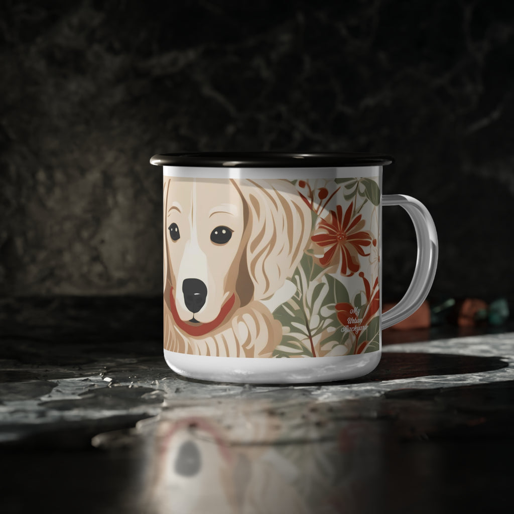 Puppy with a Red Collar, Enamel Camping Mug for Coffee, Tea, Cocoa, or Cereal - 12oz