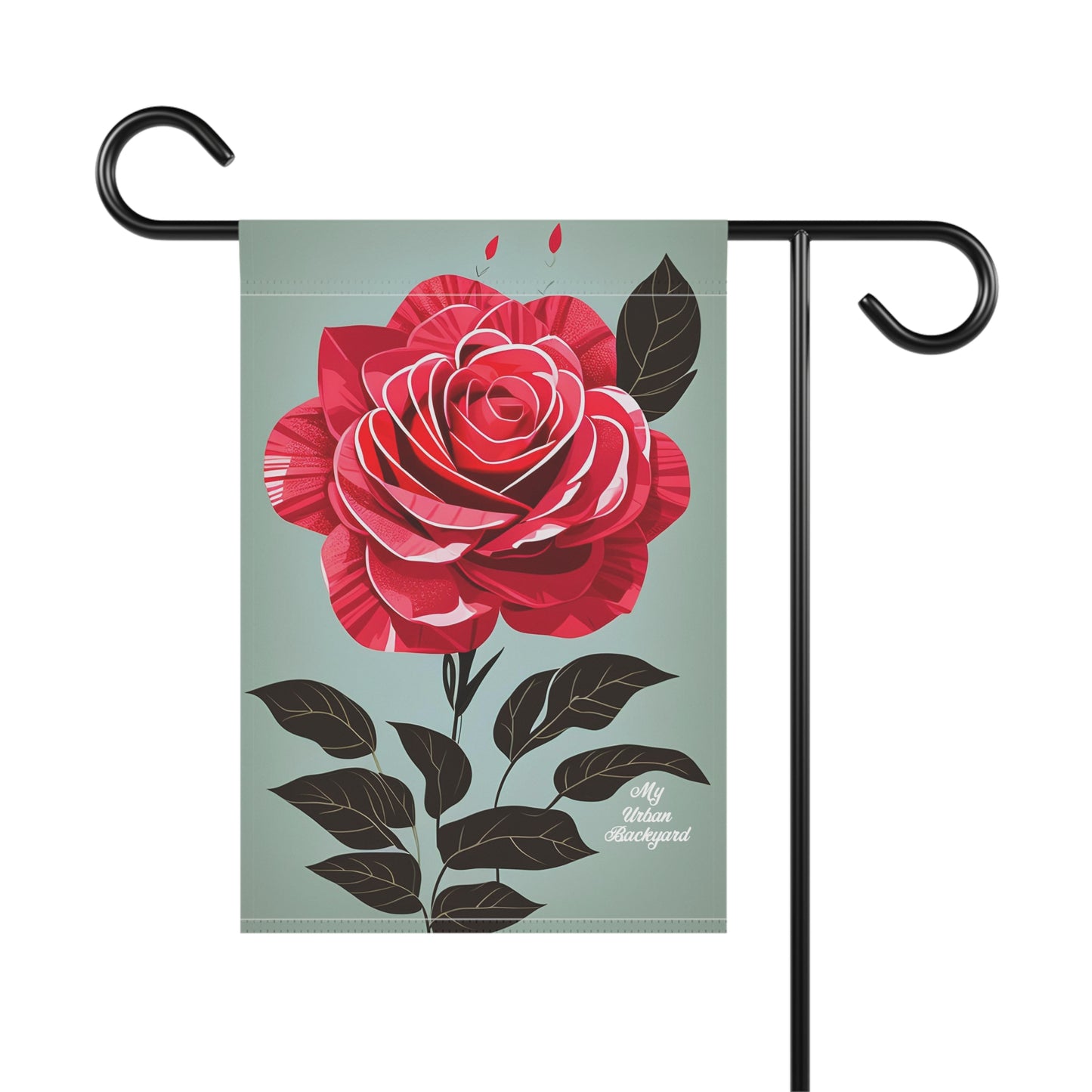 Red Rose Flower, Garden Flag for Yard, Patio, Porch, or Work, 12"x18" - Flag only