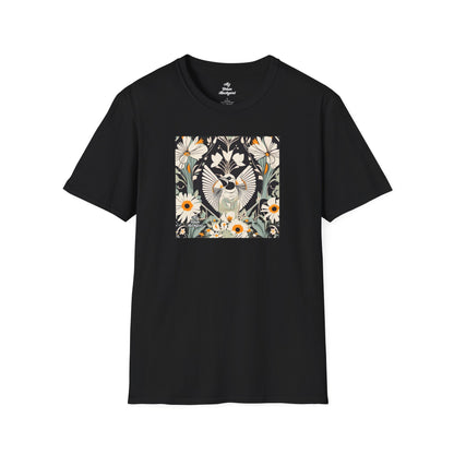 White Bird with Flowers, Soft 100% Cotton T-Shirt, Unisex, Short Sleeve, Classic Fit