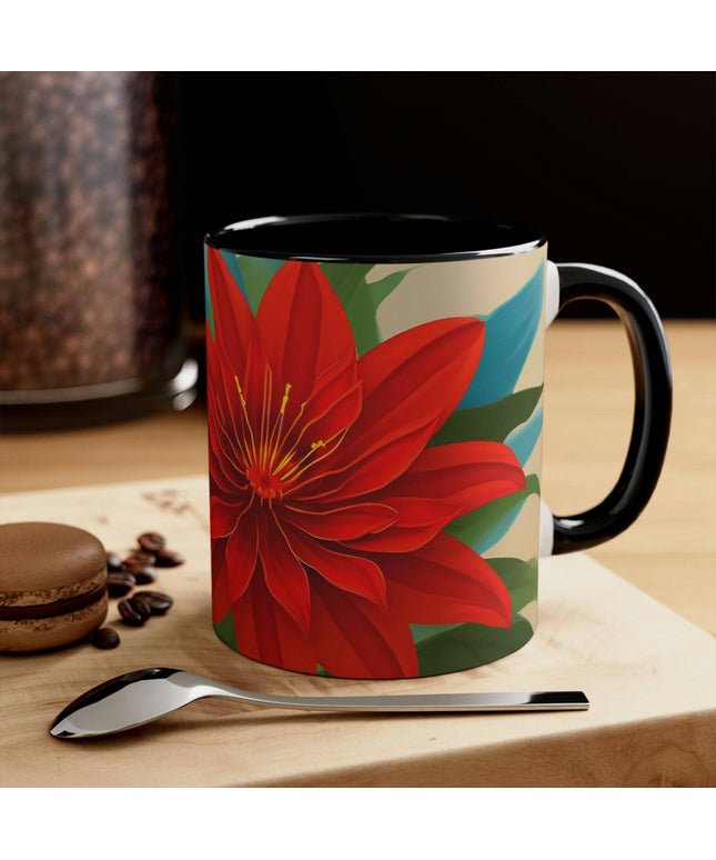 Ceramic Mug for Coffee, Tea, Hot Cocoa. Home/Office, Red Flower