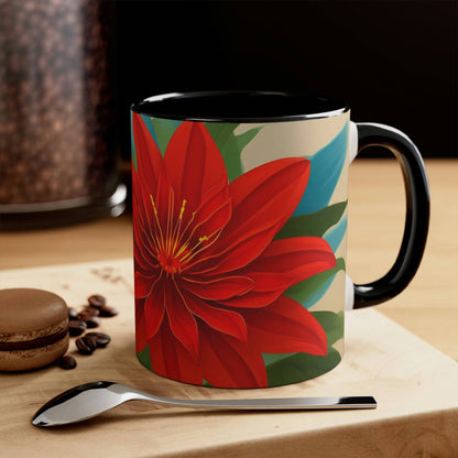 Ceramic Mug for Coffee, Tea, Hot Cocoa. Home/Office, Red Flower