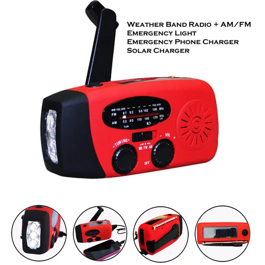 Emergency AM/FM/NOAA Weather Band Radio With Hand Crank. Flash Light. USB Charger.