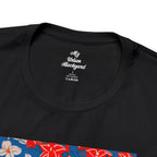 Cat with Red and White Flowers, Soft 100% Jersey Cotton T-Shirt, Unisex, Short Sleeve, Retail Fit