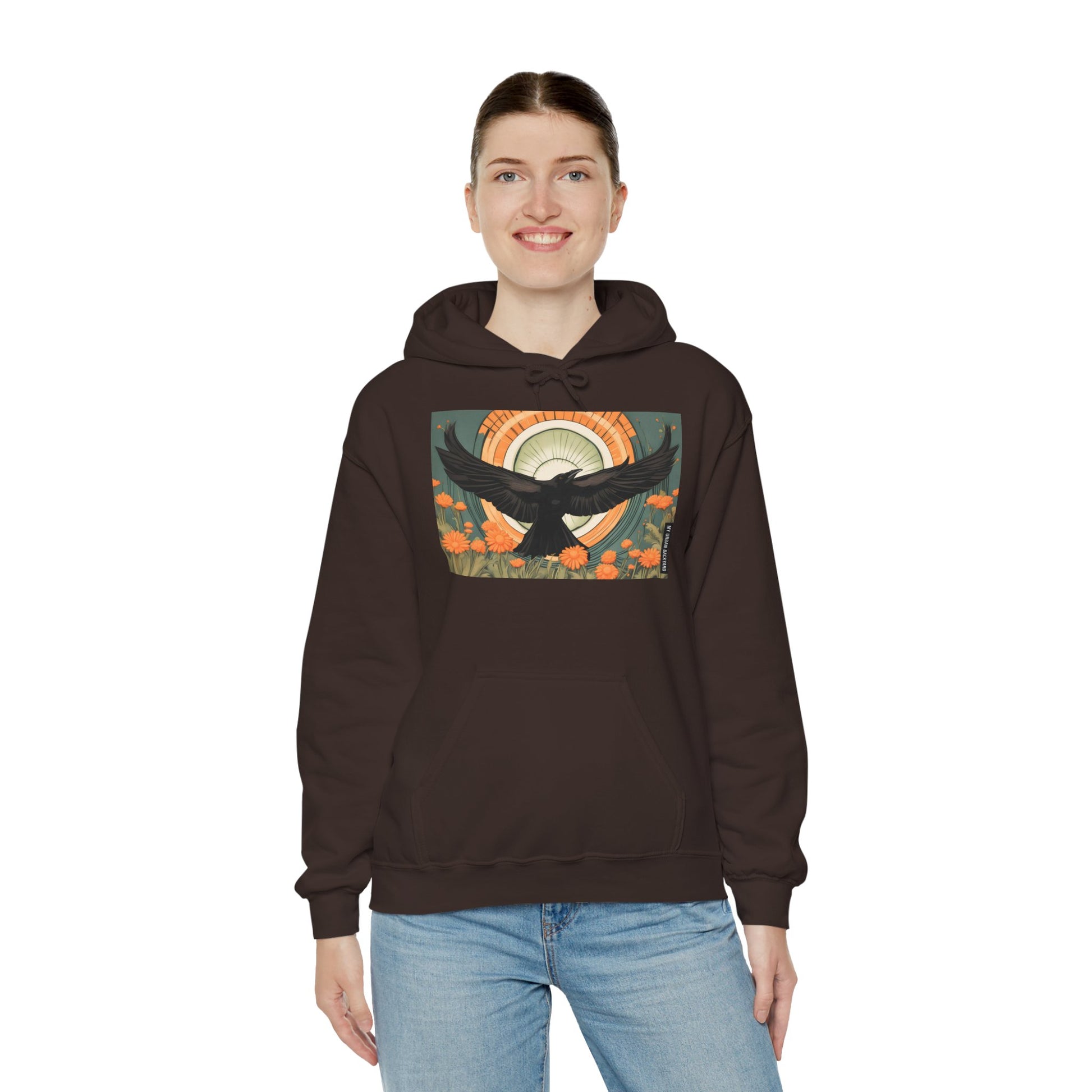 Flying Crow Hoodie, Cozy Bird Design Sweatshirt, Gift for Nature Lovers, Fall Fashion, Eco-Friendly Apparel