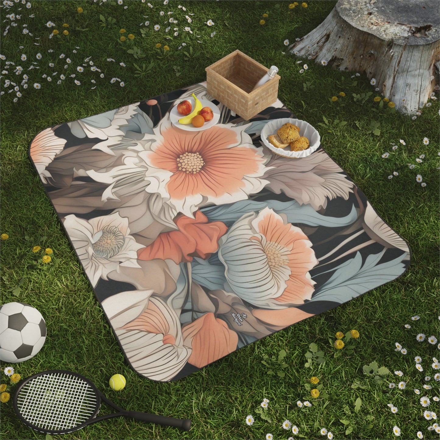 Muted Wildflower Bouquet, Outdoor Picnic Blanket with Soft Fleece Top, Water-Resistant Bottom, 61" × 51"