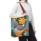 Pigeon and Yellow Flowers Tote Bag with Cotton Handles For Everyday Use, 3 Sizes