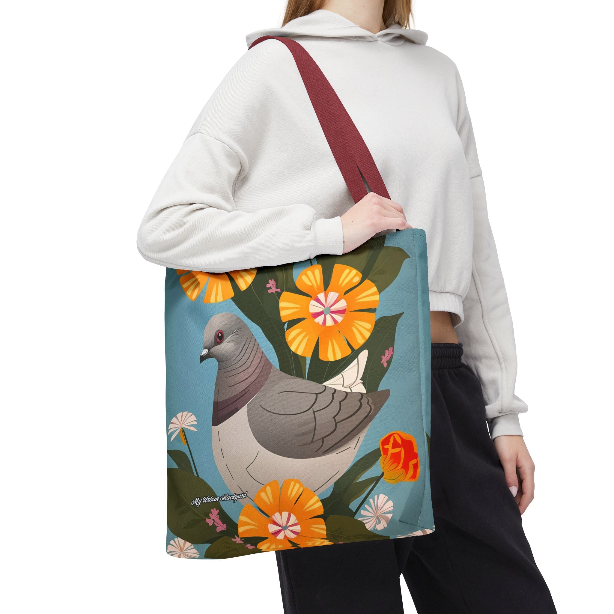Pigeon and Yellow Flowers Tote Bag with Cotton Handles For Everyday Use, 3 Sizes