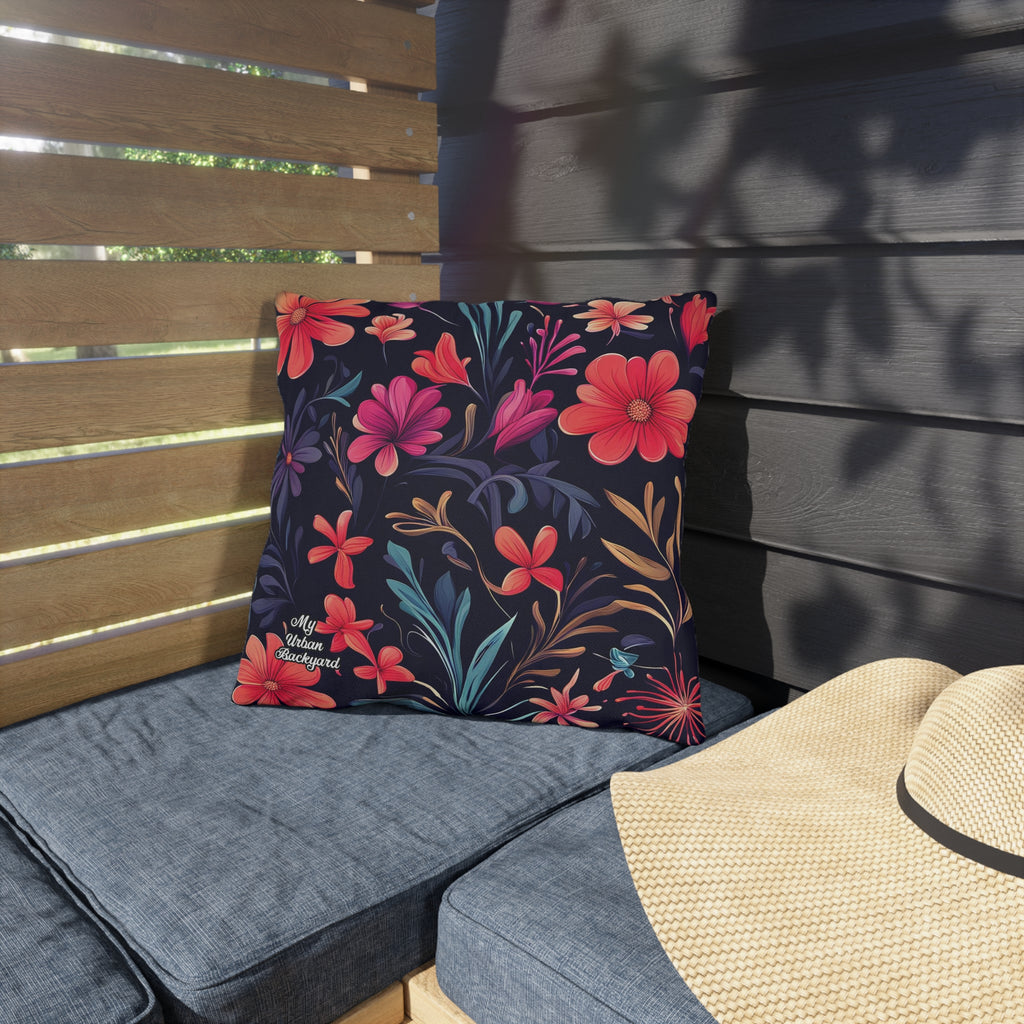 Night Blooming Wildflowers, Blue accent color, Throw Pillow, Indoor/Outdoor Decor for Home or Office