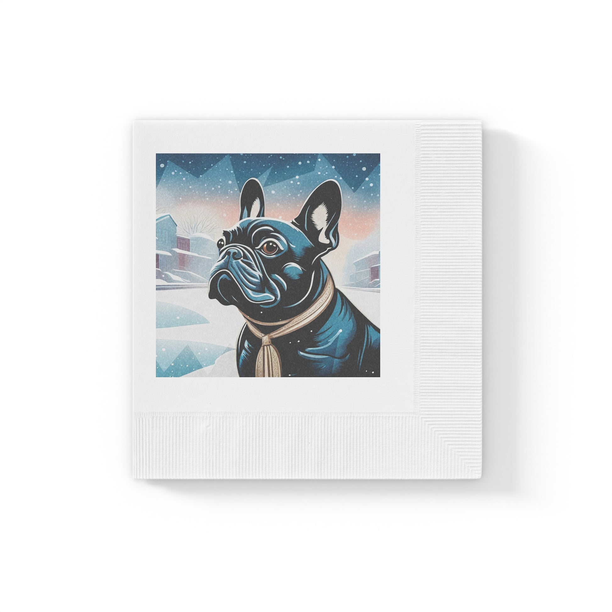 French Bulldog Winter Scene Napkins — Cute Dog Cocktail Napkins, 2 sizes, Pack of 50 or 100