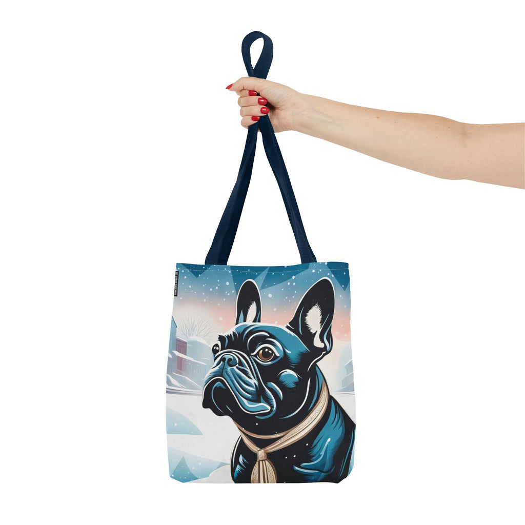 French Bulldog Winter Tote Bag — Snowy Pup All-Over Print Tote