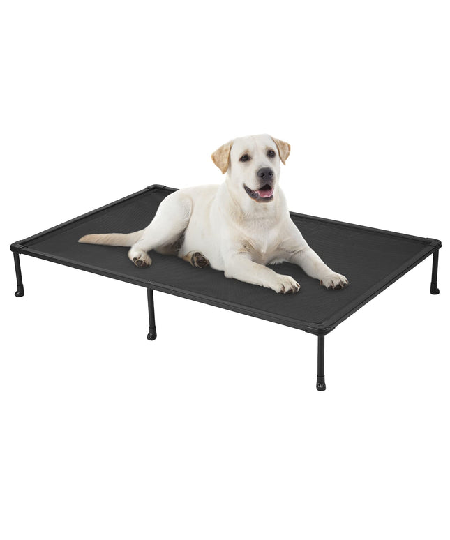 Veehoo Chewproof Elevated Dog Bed - Cooling Raised Pet Cot, Breathable Mesh, Washable & Non-Slip for Large Dogs, Indoor/Outdoor, Black Mat and Black Frame, 59x37inches (Model CWC2203A03)