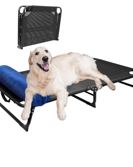 CAREDPETS Raised Elevated Cooling Dog Bed Cot w/Bolster for Large Jumbo XL XXL Sized Dogs, Portable Foldable Indoor/Outdoor Cooling Pet Hammock, No Assembly Needed, 54x30x9 (Black)