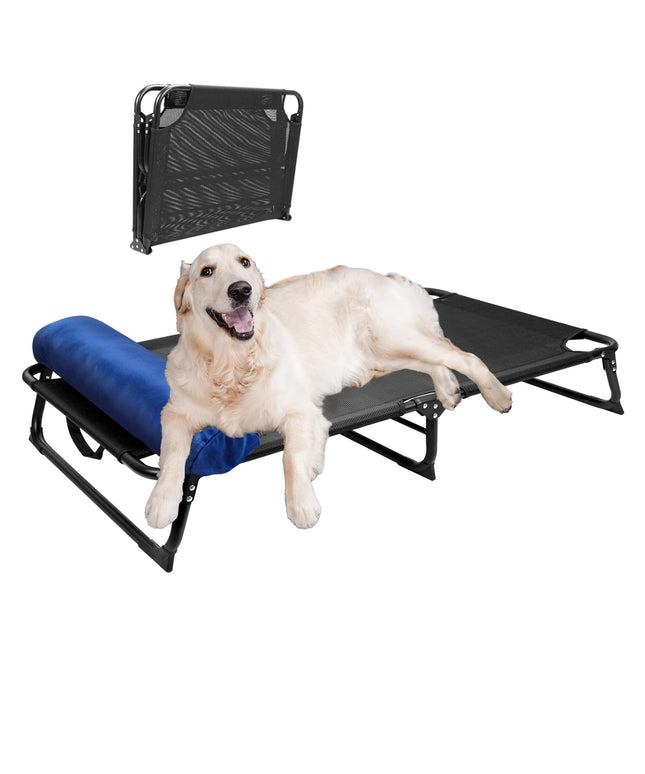 CAREDPETS Raised Elevated Cooling Dog Bed Cot w/Bolster for Large Jumbo XL XXL Sized Dogs, Portable Foldable Indoor/Outdoor Cooling Pet Hammock, No Assembly Needed, 54x30x9 (Black)