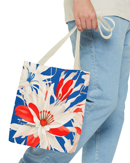 Red White & Blue Flowers Tote Bag with Cotton Handles For Everyday Use, 3 Sizes