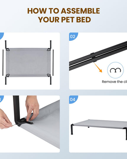 Heeyoo Elevated Dog Bed, Cooling Raised Pet Cot with Chew Proof Mesh Fabric and Steel Frame, Portable Dog Cot Bed with No-Slip Rubber Feet for Outdoor Indoor Use