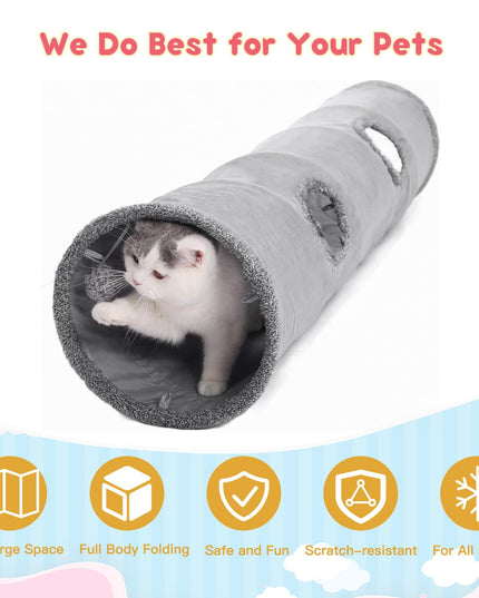 KOSMUSMO 51 Inches Extra Long Cat Tunnels for Indoor Cats, Collapsible Pet Play Tube with Cat Toys and Two Peek Holes, Cat Hideout Hideaway for Big Cats, Kittens, Bunny Rabbits, Ferrets, Puppy