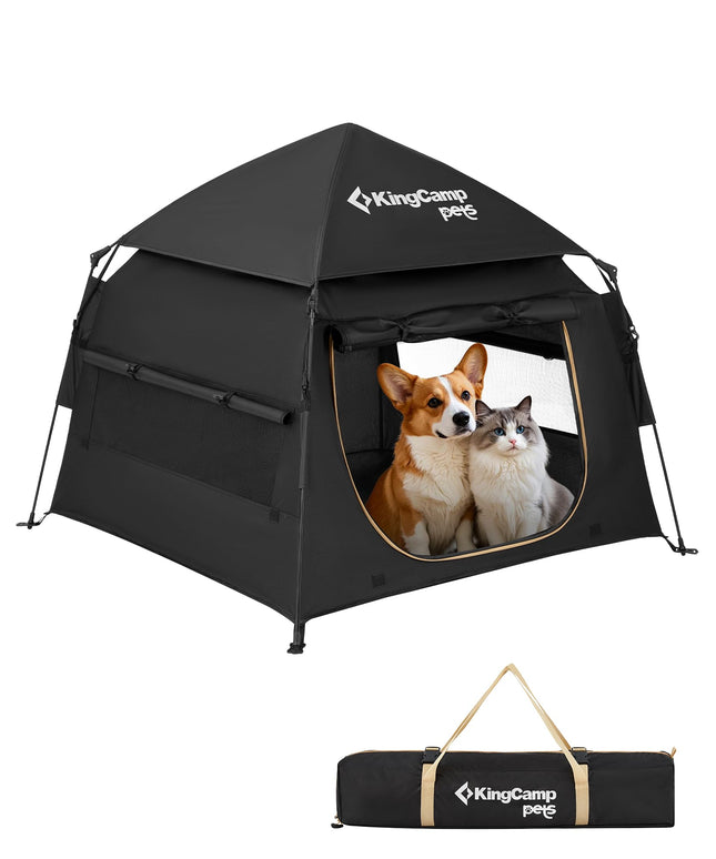 KingCamp Large Automatic Pop-Up Dog Tent, Portable Dog House for Indoor&Outdoor Use, Cozy Dog Bed Tent with Rain Hood, Black, 39.37" x 39.37" x 29.53"