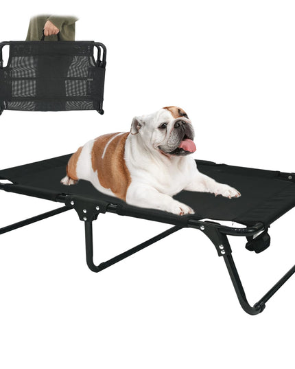 M JJYPET Elevated Raised Small Meduim Dog Bed Cots,Cooling Foldable No Assembly Need Pet Hammock Bed with Breathable Mesh, Indoor Outdoor Dog Pet Bed for Small Meduim Dogs, Chew Proof, Black