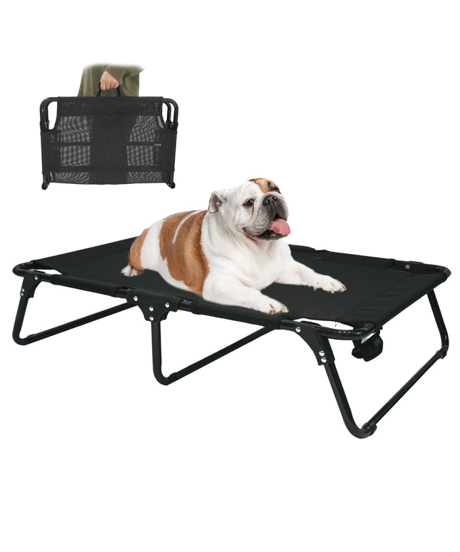 M JJYPET Elevated Raised Small Meduim Dog Bed Cots,Cooling Foldable No Assembly Need Pet Hammock Bed with Breathable Mesh, Indoor Outdoor Dog Pet Bed for Small Meduim Dogs, Chew Proof, Black
