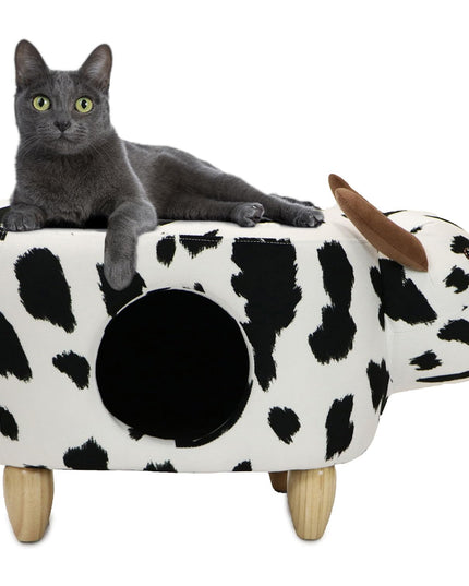 Critter Sitters 16-In. Seat Height Black-White Cow Animal Shape Pet House Ottoman - Furniture for Nursery, Bedroom, Playroom, and Living Room Decor