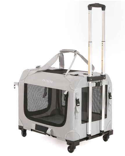 Extra Large Cat Carrier Soft Sided with Wheels Folding Small Medium Dog Pet Carrier 24"x16.5"x16" Travel Collapsible Ventilated Comfortable Design Portable Vehicle