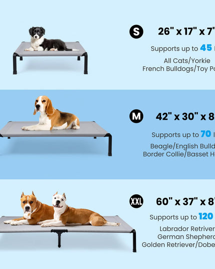 Heeyoo Elevated Dog Bed, Cooling Raised Pet Cot with Chew Proof Mesh Fabric and Steel Frame, Portable Dog Cot Bed with No-Slip Rubber Feet for Outdoor Indoor Use