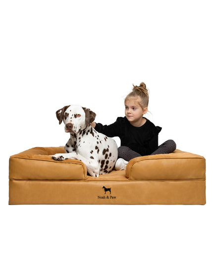 NOAH & PAW XL Dog Bed, 45x35x11 Inch, Orthopedic Large Dog Beds, Eggshell Memory Foam Infused with Cooling Gel, Inner Cover, Waterproof, Machine Washable (Faux Leather Sofa Collection)