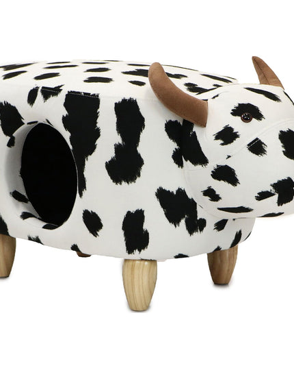 Critter Sitters 16-In. Seat Height Black-White Cow Animal Shape Pet House Ottoman - Furniture for Nursery, Bedroom, Playroom, and Living Room Decor